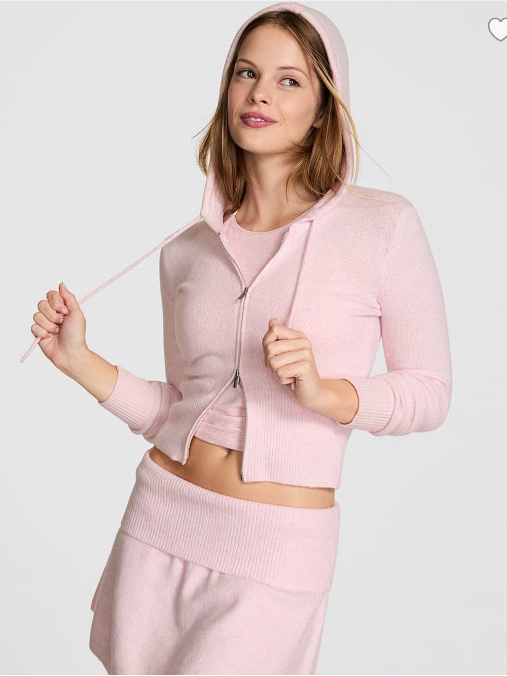 PINK VS FRONT-ZIP SHRUNKEN SWEATER HOODIE
